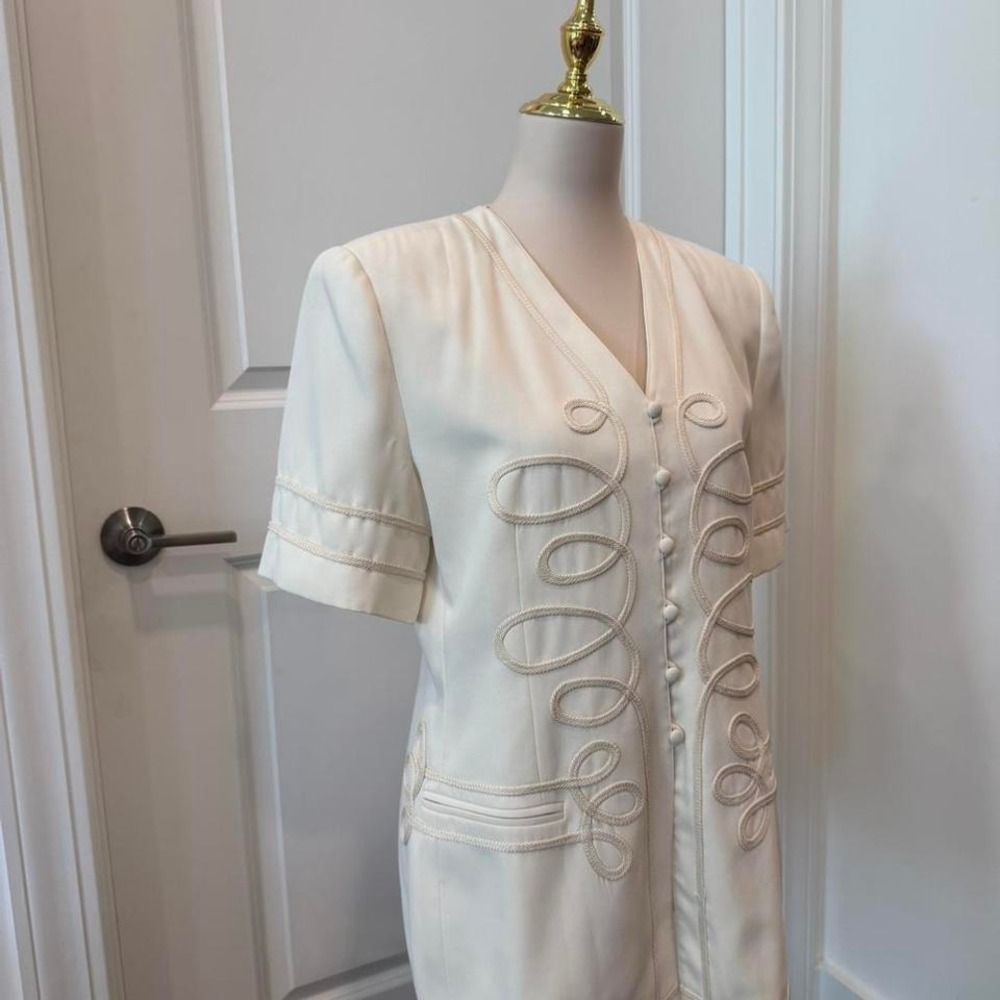 Vintage Chancelle Cream Blouse Soutache Rope Detail Button Front Short Sleeve 12 - Picture 2 of 8
